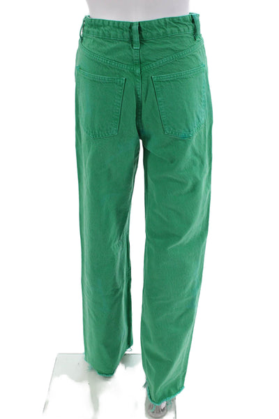 Zara Womens Textured Zip Button Wide Leg Fray Pants Green Size 04