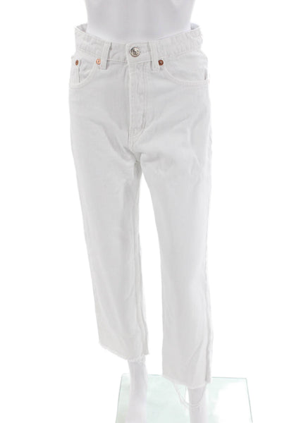 Zara Womens Textured Zip Button Straight Leg Fray Pants White Size EUR 04