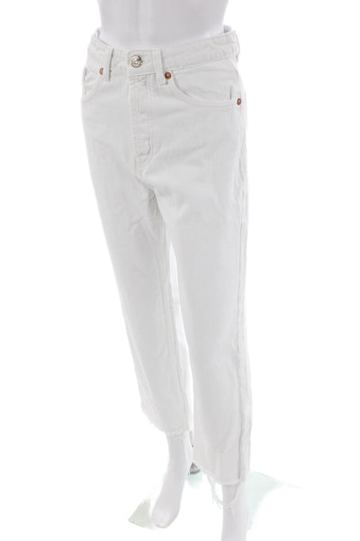 Zara Womens Textured Zip Button Straight Leg Fray Pants White Size EUR 04