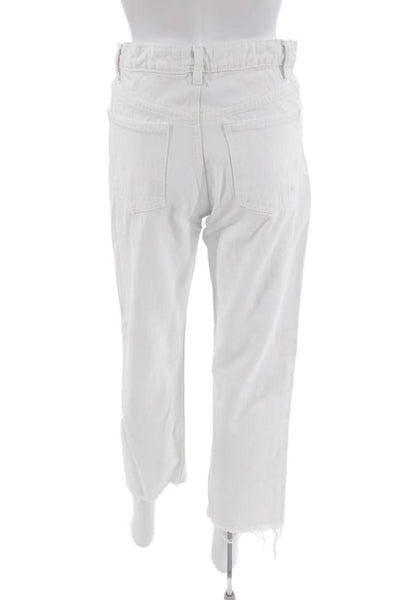 Zara Womens Textured Zip Button Straight Leg Fray Pants White Size EUR 04