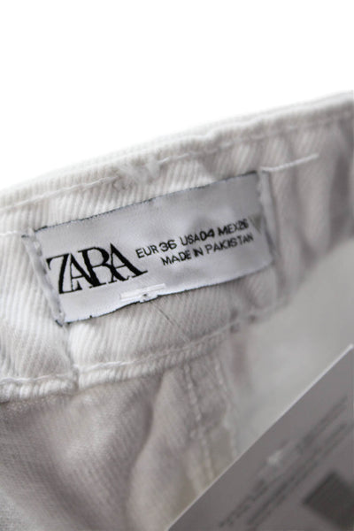 Zara Womens Textured Zip Button Straight Leg Fray Pants White Size EUR 04