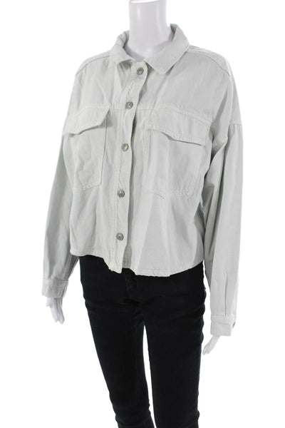 Zara Womens Cotton Long Sleeve Collar Button Top Blue Size S