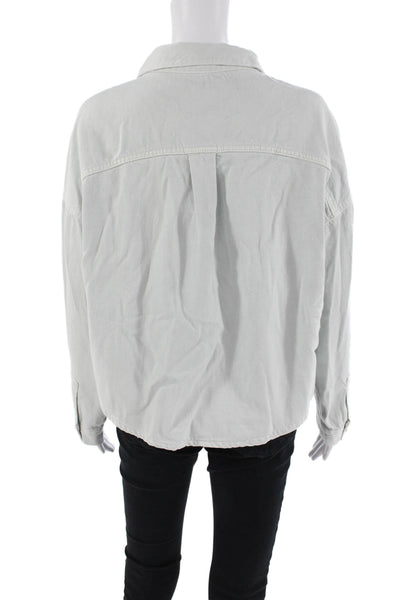 Zara Womens Cotton Long Sleeve Collar Button Top Blue Size S