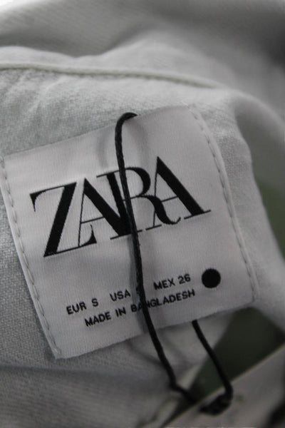 Zara Womens Cotton Long Sleeve Collar Button Top Blue Size S