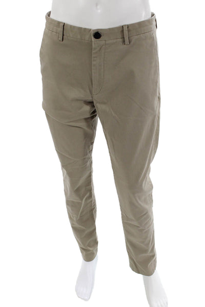 Theory Mens Cotton Zip Button Pleated Straight Leg Pants Khaki Size EUR 38