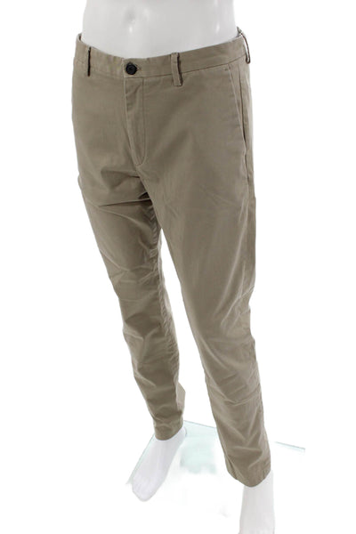 Theory Mens Cotton Zip Button Pleated Straight Leg Pants Khaki Size EUR 38
