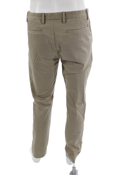 Theory Mens Cotton Zip Button Pleated Straight Leg Pants Khaki Size EUR 38