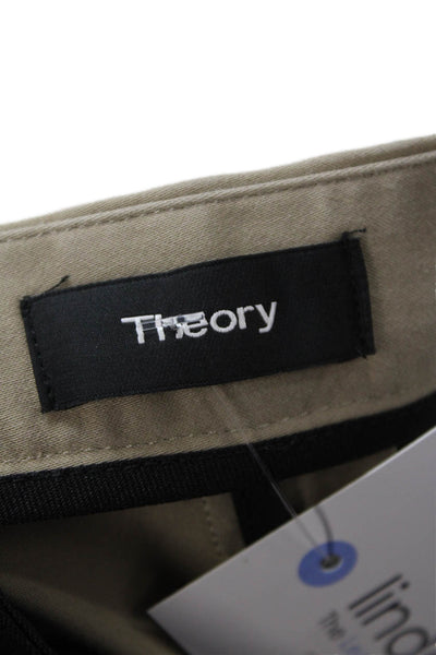 Theory Mens Cotton Zip Button Pleated Straight Leg Pants Khaki Size EUR 38