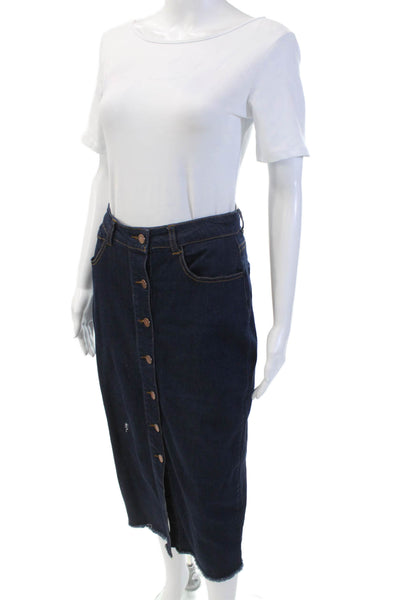 Black Label Womens Button Fornt Dark Wash Fringe Denim Pencil Skirt Blue Medium