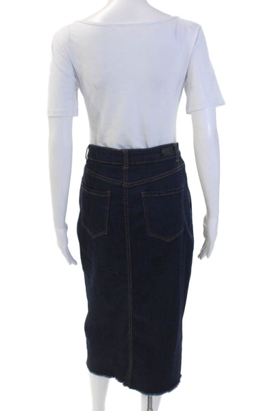 Black Label Womens Button Fornt Dark Wash Fringe Denim Pencil Skirt Blue Medium