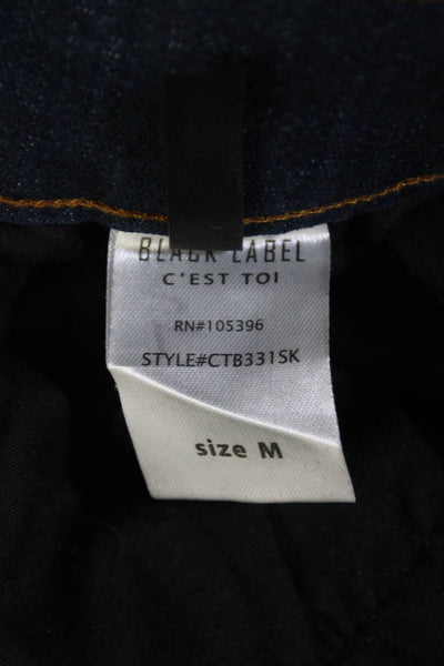 Black Label Womens Button Fornt Dark Wash Fringe Denim Pencil Skirt Blue Medium
