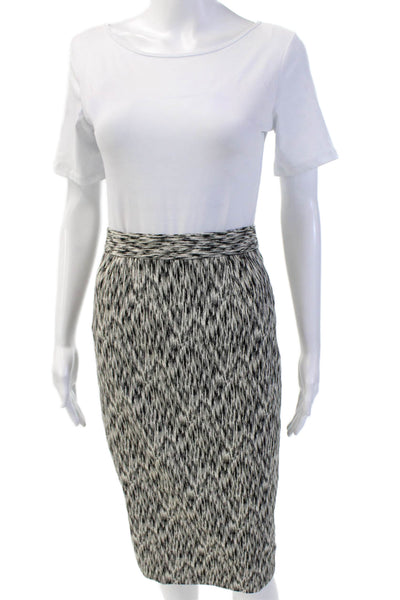 Ronny Kobo Womens Back Zip Knee Length Pencil Skirt White Black Cotton Small