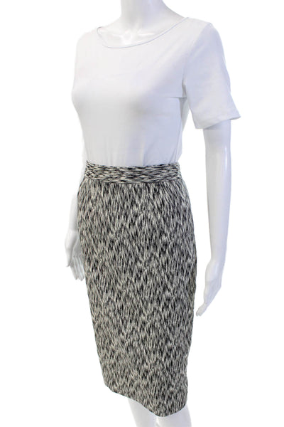 Ronny Kobo Womens Back Zip Knee Length Pencil Skirt White Black Cotton Small
