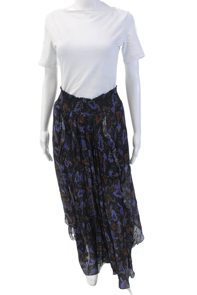 Berenice Womens Smocked Waistband Abstract Midi A Line Skirt Blue Size EU 38