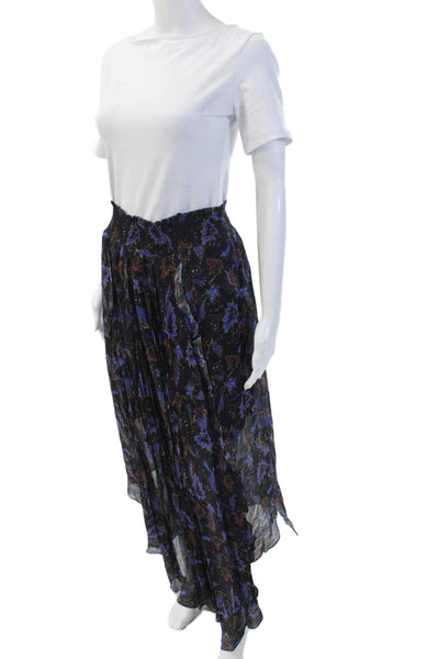 Berenice Womens Smocked Waistband Abstract Midi A Line Skirt Blue Size EU 38
