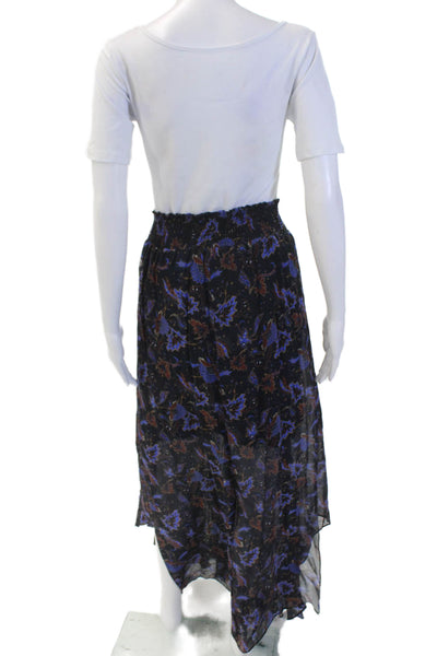Berenice Womens Smocked Waistband Abstract Midi A Line Skirt Blue Size EU 38