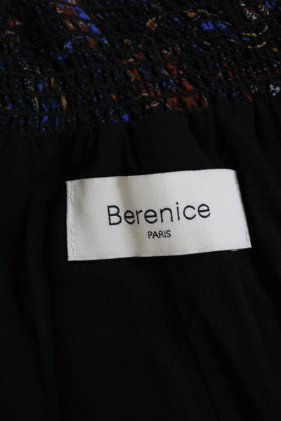 Berenice Womens Smocked Waistband Abstract Midi A Line Skirt Blue Size EU 38