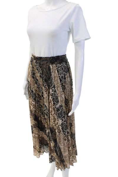 Absolu Womens Elastic Waistband Abstract Midi A Line Skirt Brown Black Medium