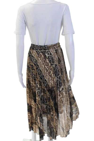 Absolu Womens Elastic Waistband Abstract Midi A Line Skirt Brown Black Medium