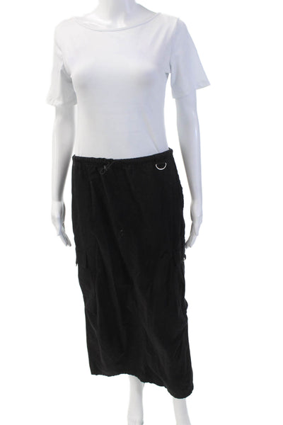 Zara Womens Drawstring Midi A Line Skirt Black Cotton Size Medium