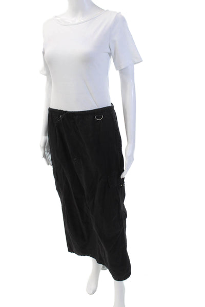 Zara Womens Drawstring Midi A Line Skirt Black Cotton Size Medium
