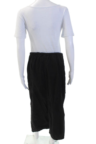 Zara Womens Drawstring Midi A Line Skirt Black Cotton Size Medium