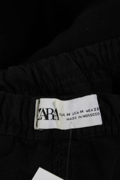 Zara Womens Drawstring Midi A Line Skirt Black Cotton Size Medium