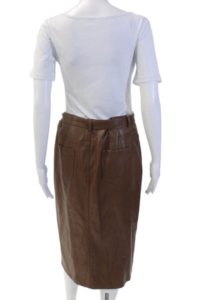 Absolu Womens Button Front Belted Faux Leather A Line Skirt Brown Size Large