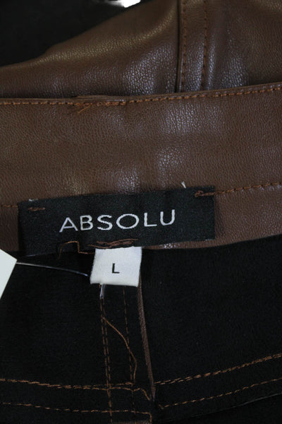 Absolu Womens Button Front Belted Faux Leather A Line Skirt Brown Size Large