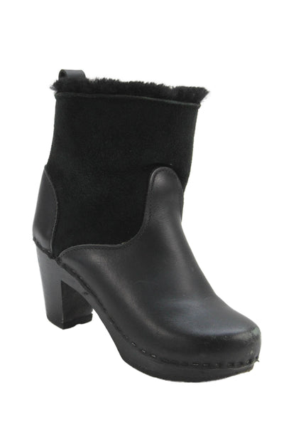Designer Womens Sheepskin Ankle Boots Heels Black Size 36 6