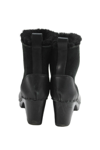 Designer Womens Sheepskin Ankle Boots Heels Black Size 36 6