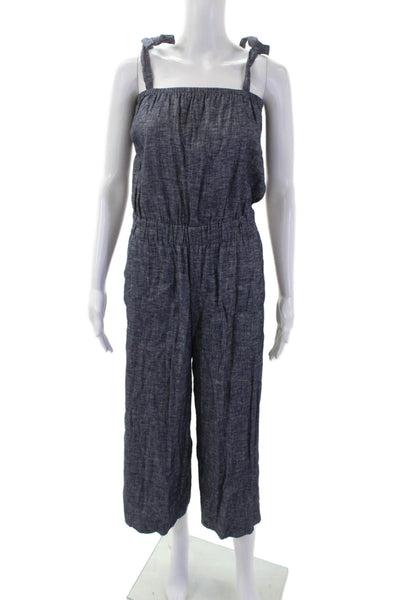Theory Womens Sleeveless Square Neck Straight Leg Jumpsuit Blue Cotton Size 0