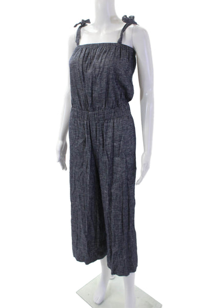 Theory Womens Sleeveless Square Neck Straight Leg Jumpsuit Blue Cotton Size 0