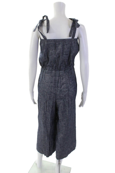 Theory Womens Sleeveless Square Neck Straight Leg Jumpsuit Blue Cotton Size 0
