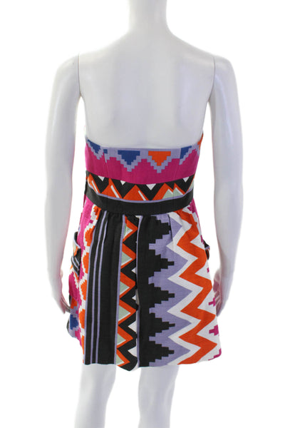 Tibi Womens Back Zip Strapless Abstract Romper Pink Black Cotton Size 4