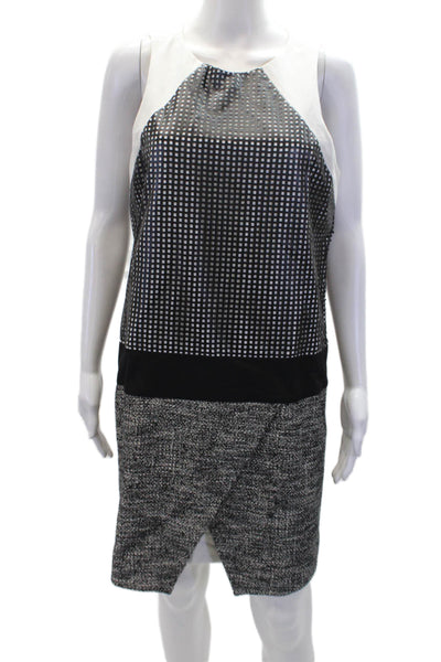 Tibi Womens Cotton Blend Scoop Neck Laser Cut Sleeveless Dress Black Size 10