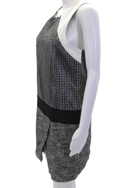 Tibi Womens Cotton Blend Scoop Neck Laser Cut Sleeveless Dress Black Size 10