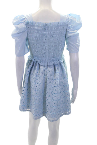 Rachel Parcell Womens Smocked Square Neck Short Sleeve Dress Blue Size XS