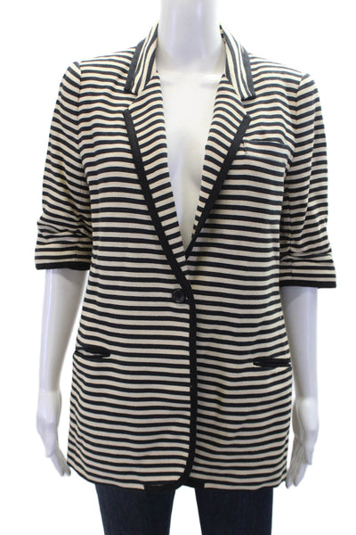 Elizabeth & James Womens Striped Collar Short Sleeve Blazer Black Cream Size 8