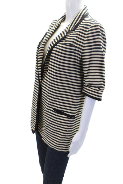 Elizabeth & James Womens Striped Collar Short Sleeve Blazer Black Cream Size 8