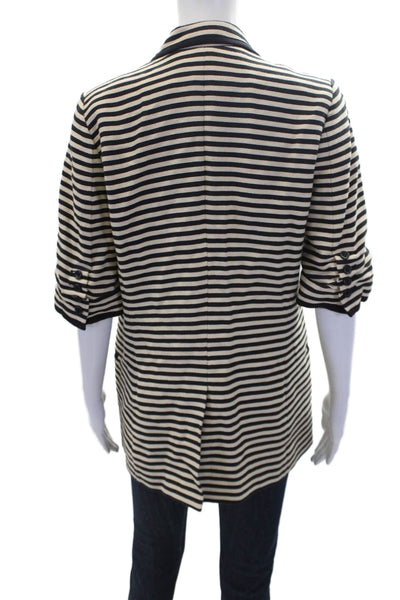 Elizabeth & James Womens Striped Collar Short Sleeve Blazer Black Cream Size 8