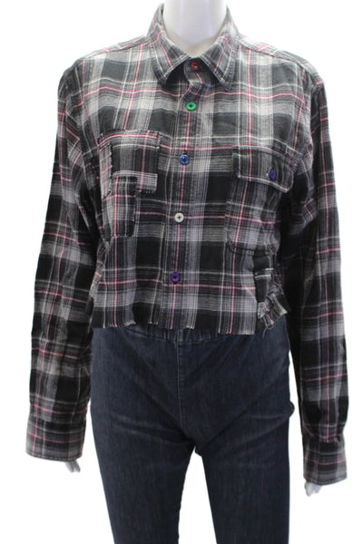 Riley Womens Plaid Collar Long Sleeve Shirt Black Multicolor Size M/L