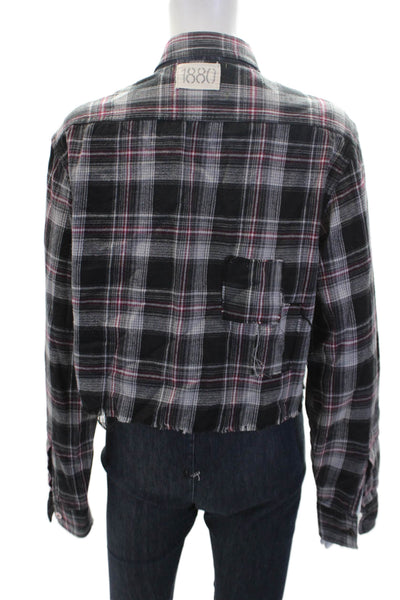 Riley Womens Plaid Collar Long Sleeve Shirt Black Multicolor Size M/L