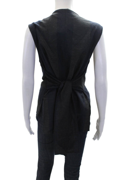 Tibi Womens Wool Blend V-neck Striped Sleeveless Blouse Top Navy Gray Size 4