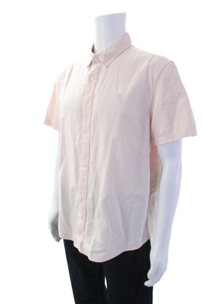 Penguin Mens Button Down Short Sleeves Shirt Pink Cotton Size Extra Large