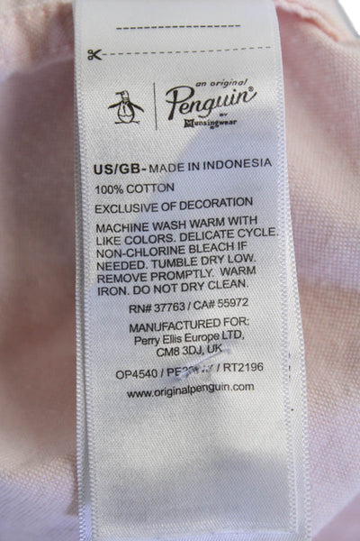 Penguin Mens Button Down Short Sleeves Shirt Pink Cotton Size Extra Large