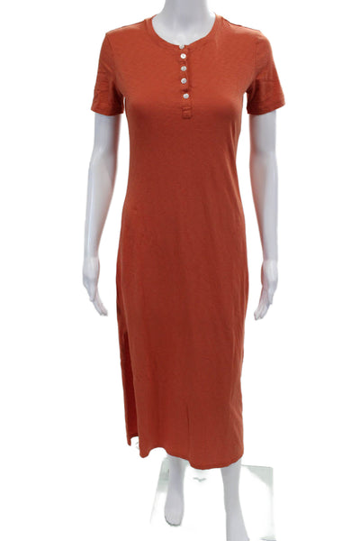 Theory Womens Short Sleeves Side Slit Shirt Dress Orange Size Petite