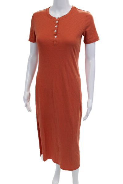Theory Womens Short Sleeves Side Slit Shirt Dress Orange Size Petite