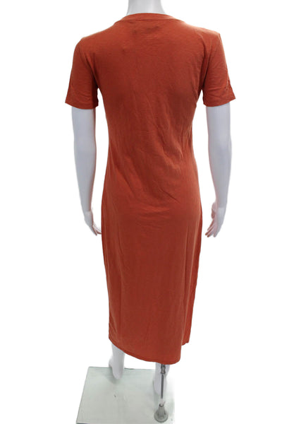 Theory Womens Short Sleeves Side Slit Shirt Dress Orange Size Petite