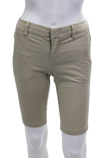 Vince Womens Mid Rise Zip Up Bermuda Shorts Beige Cotton Size 00